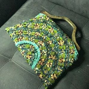 Needlepoint Wooden Handle Handbag